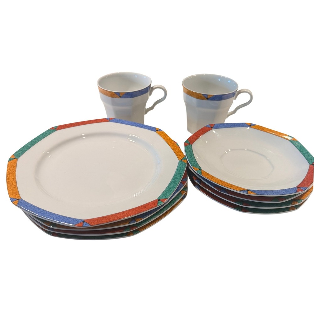 Studio Nova Harmony Y0053 Fine China 10pc Set Vintage Memphis Geometric